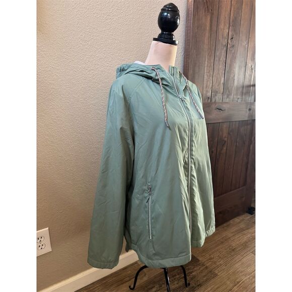 Free Country Women's Windbreaker Jacket 2XL Green Faux Fur Lined Hooded - Picture 3 of 13